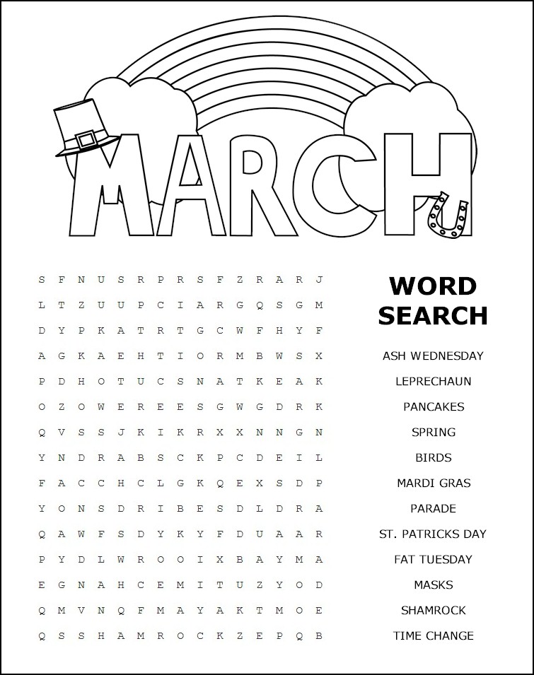 March Word Search Free Printable Printable Word Searches