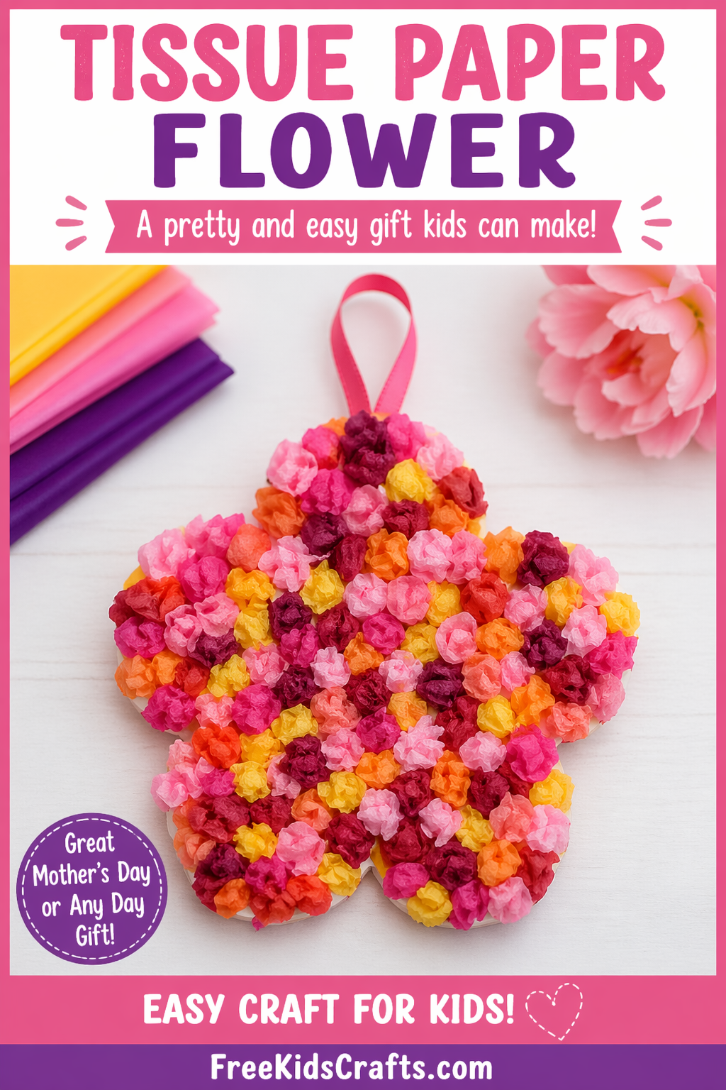 Tissue paper flower craft tutorial

