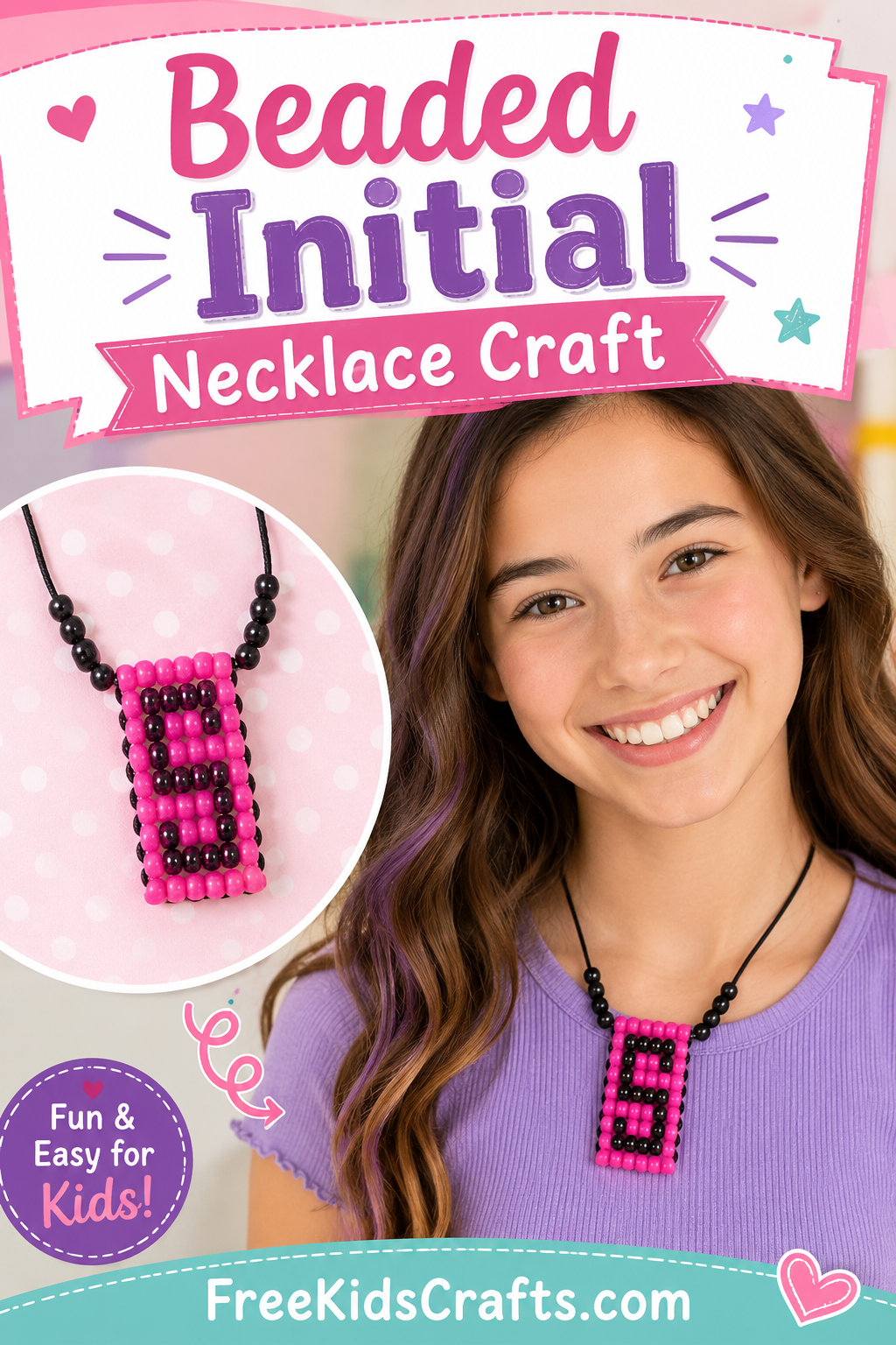 Beaded necklace craft tutorial for kids