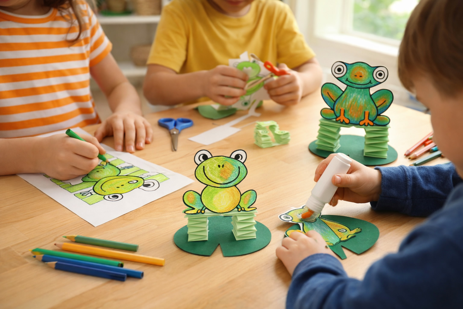kids making jumping frog craft