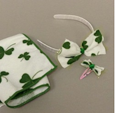 Repurposed shamrock dish towels into hair accessories