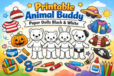 Printable Animal Buddy Paper Dolls Black & White