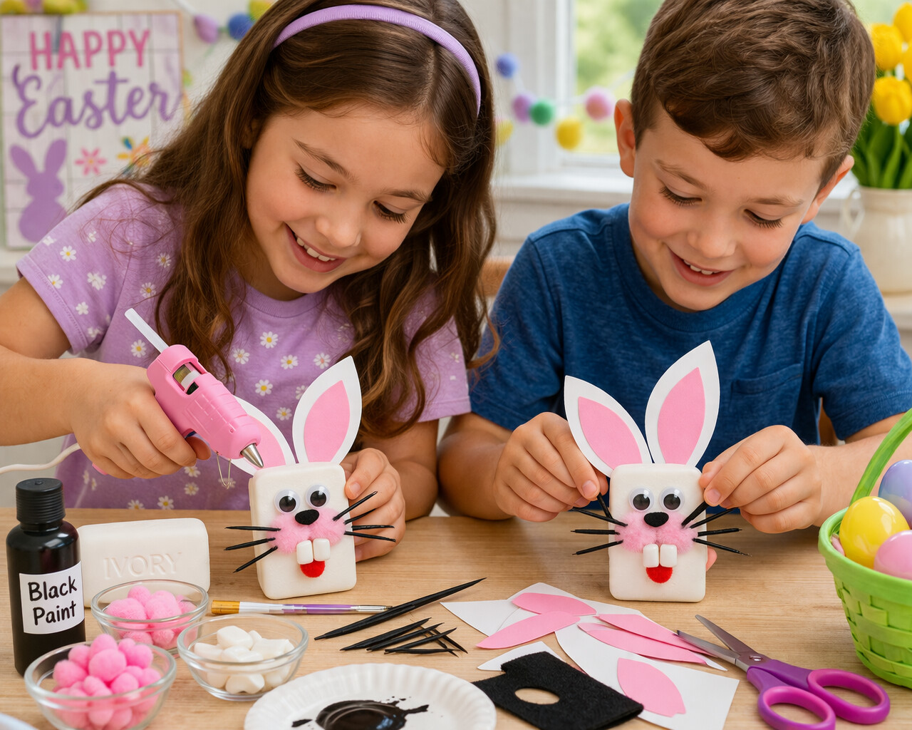 kids making soap bar bunnies