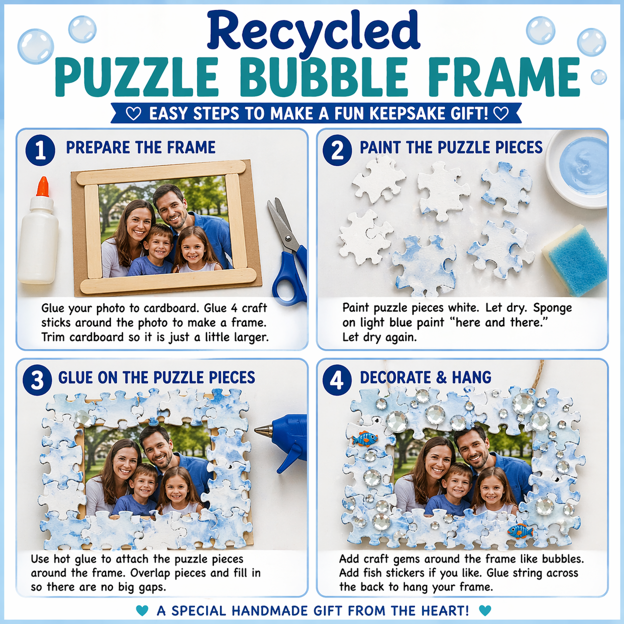 DIY recycled puzzle bubble frame tutorial

