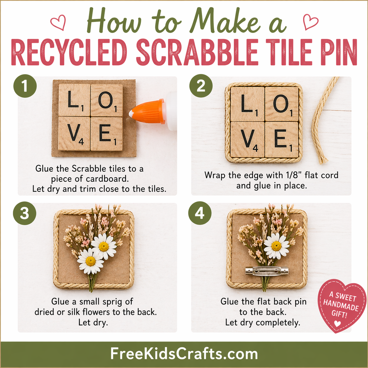Recycled scrabble tile pin template

