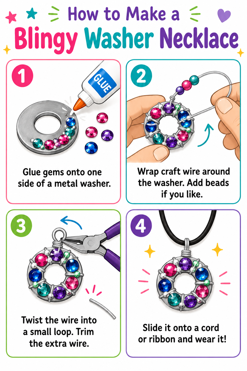How to make a blingy washer necklace

