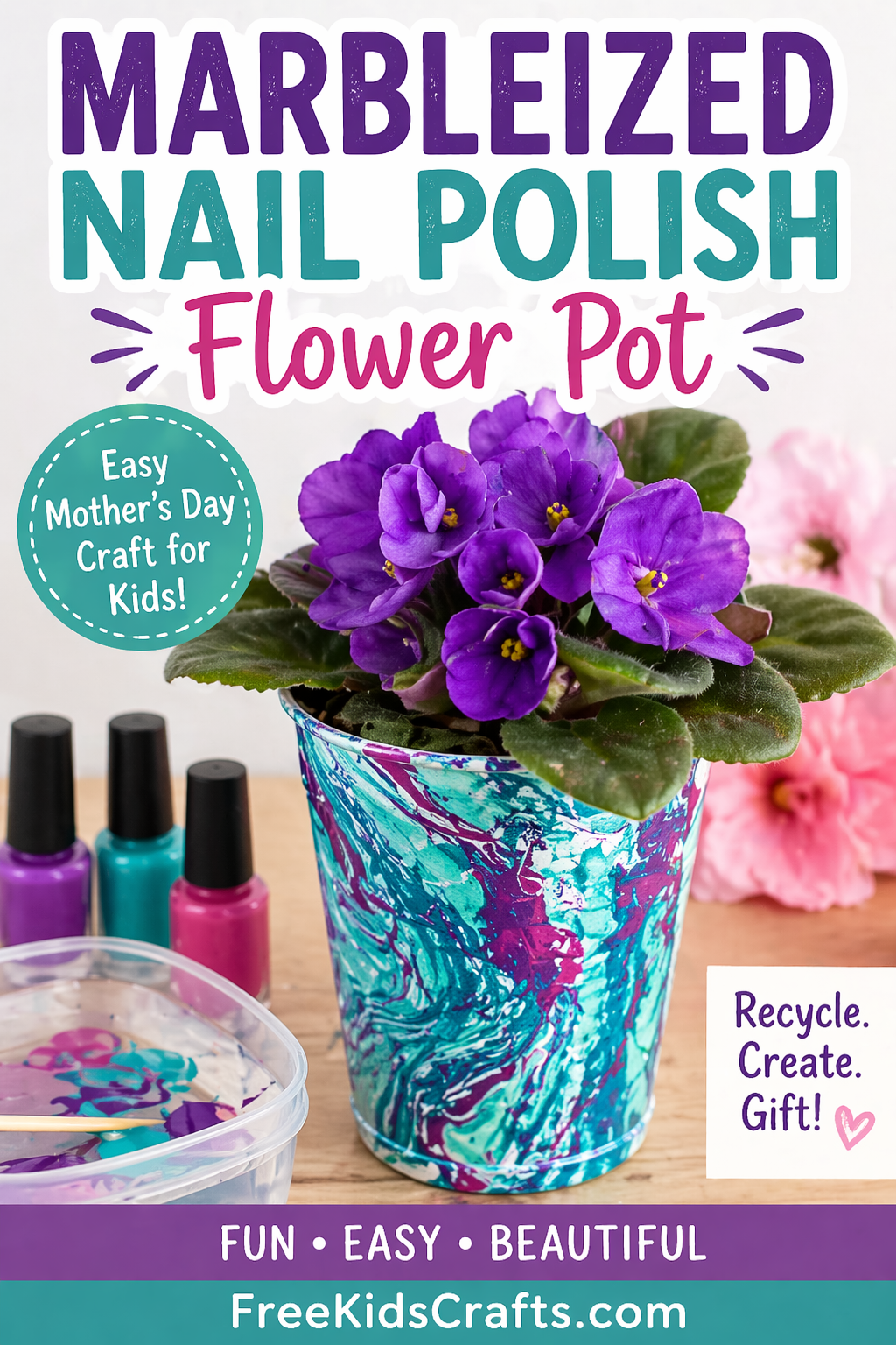 Marbleized Nail Polish Flower Pot