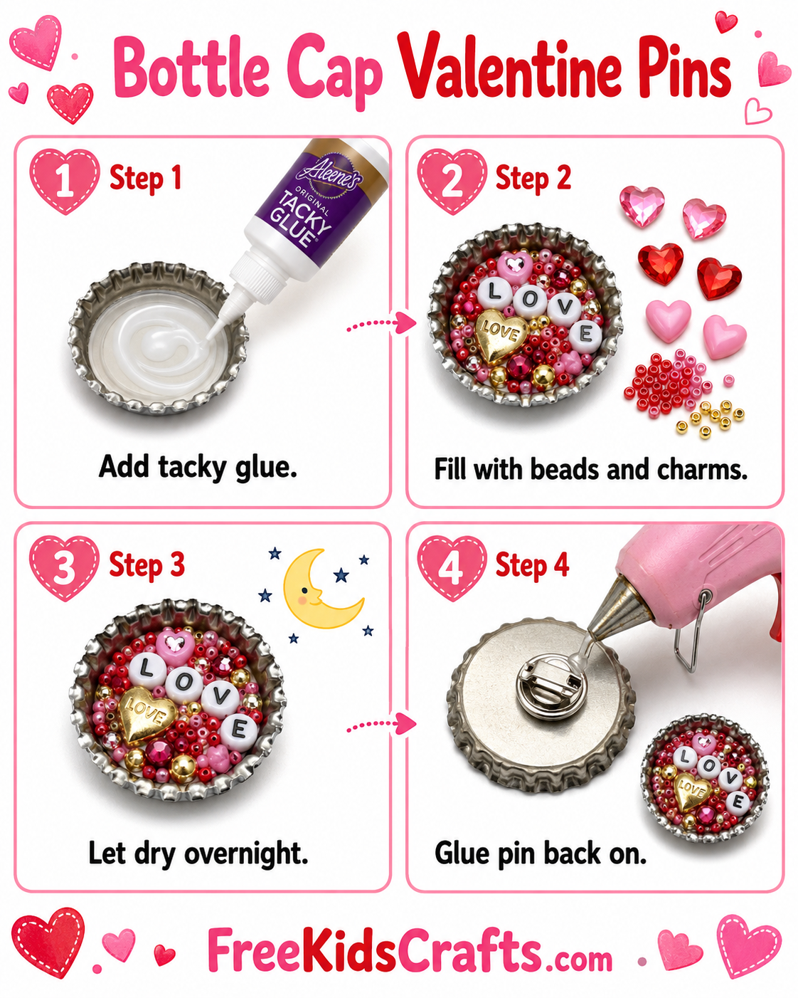 Bottle cap Valentine pin tutorial

