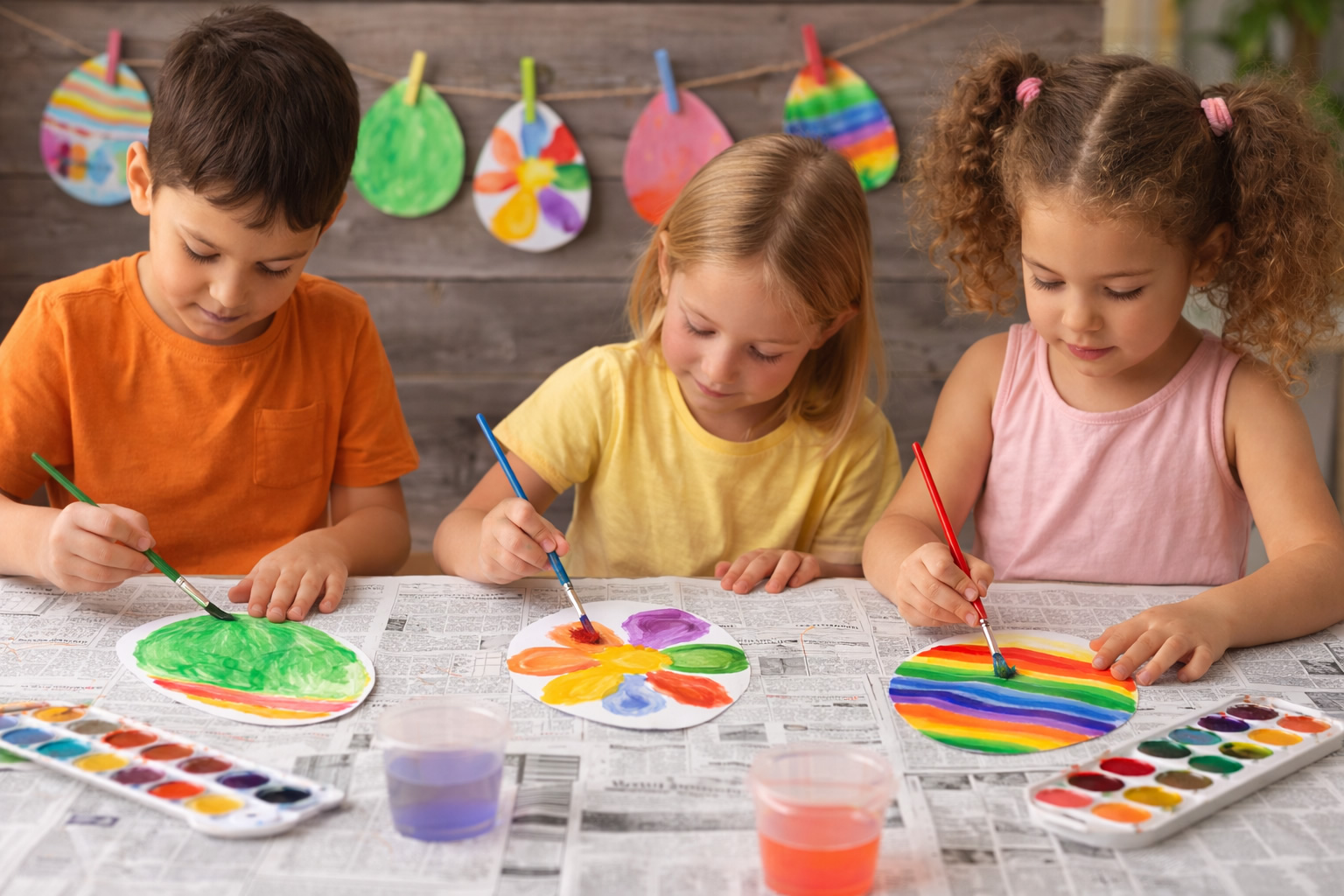 kids painting easter eggs