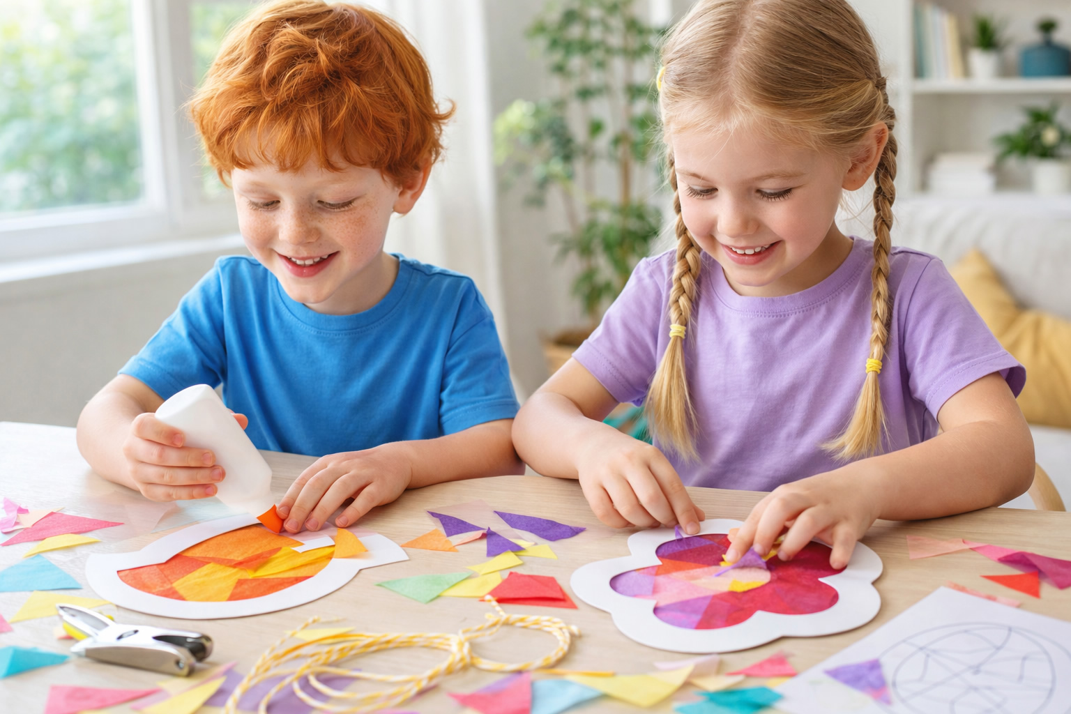 kids making easter window suncatchers