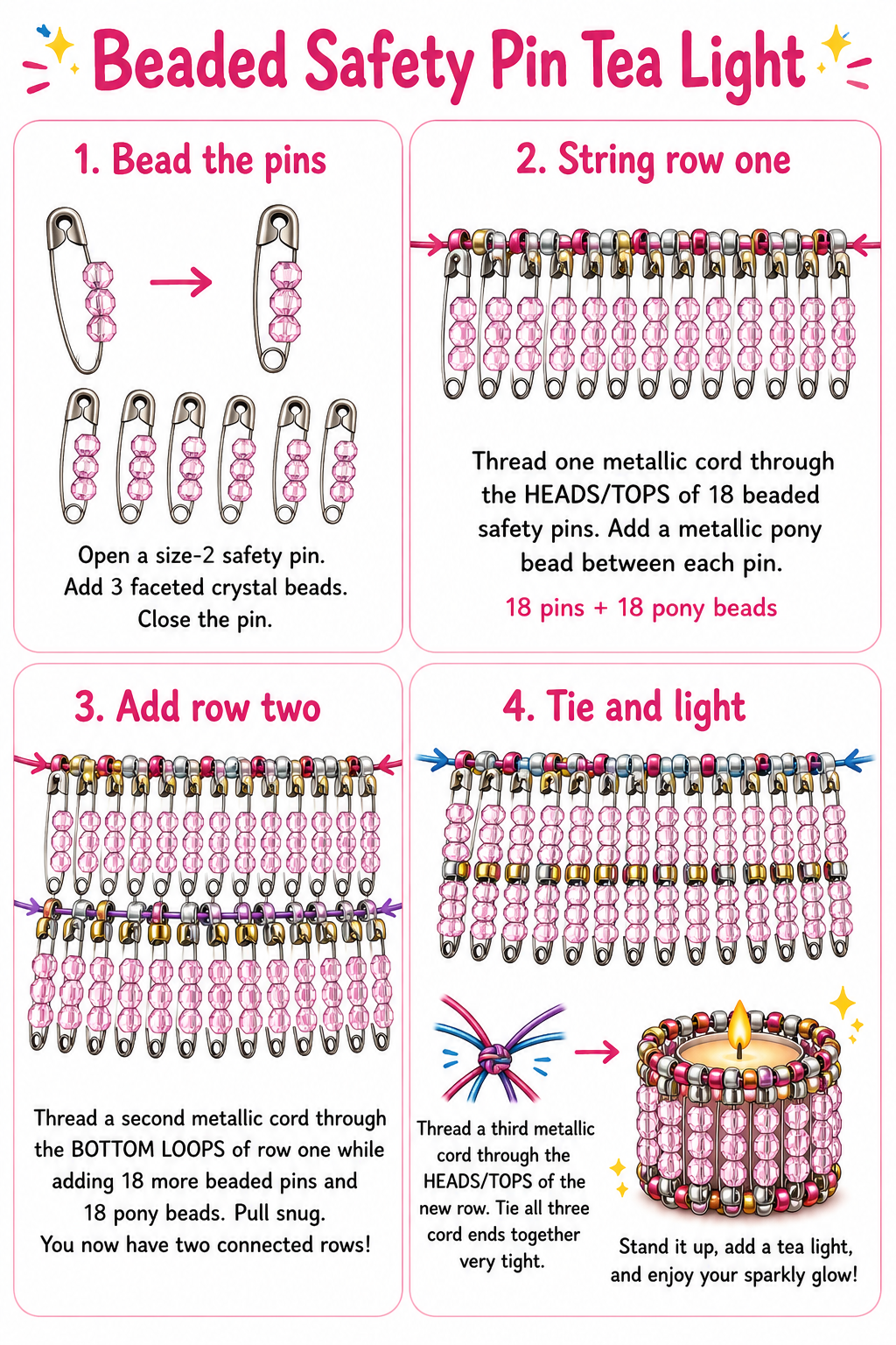 Beaded safety pin tea light tutorial

