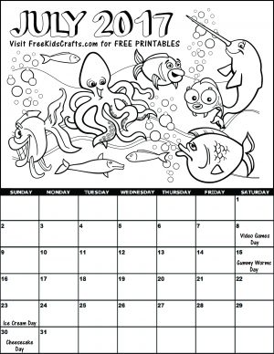 2017 July Coloring Calendar