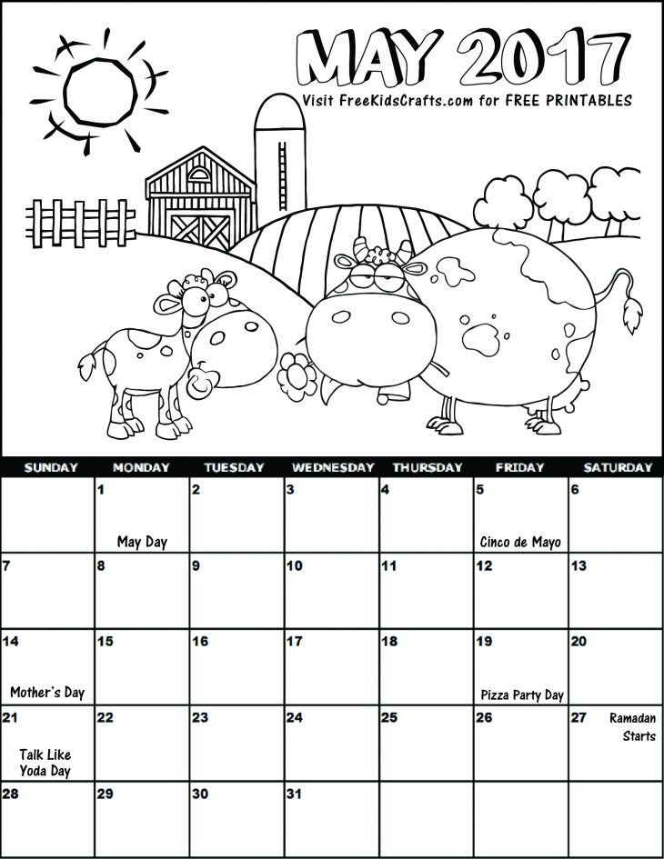 2017 May Coloring Calendar
