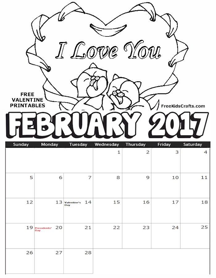 2017 February Coloring Calendar