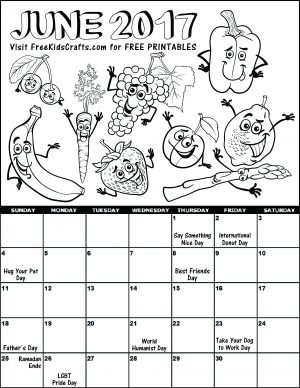 2017 June Coloring Calendar