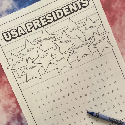 Printable USA Presidents Word Search for Kids