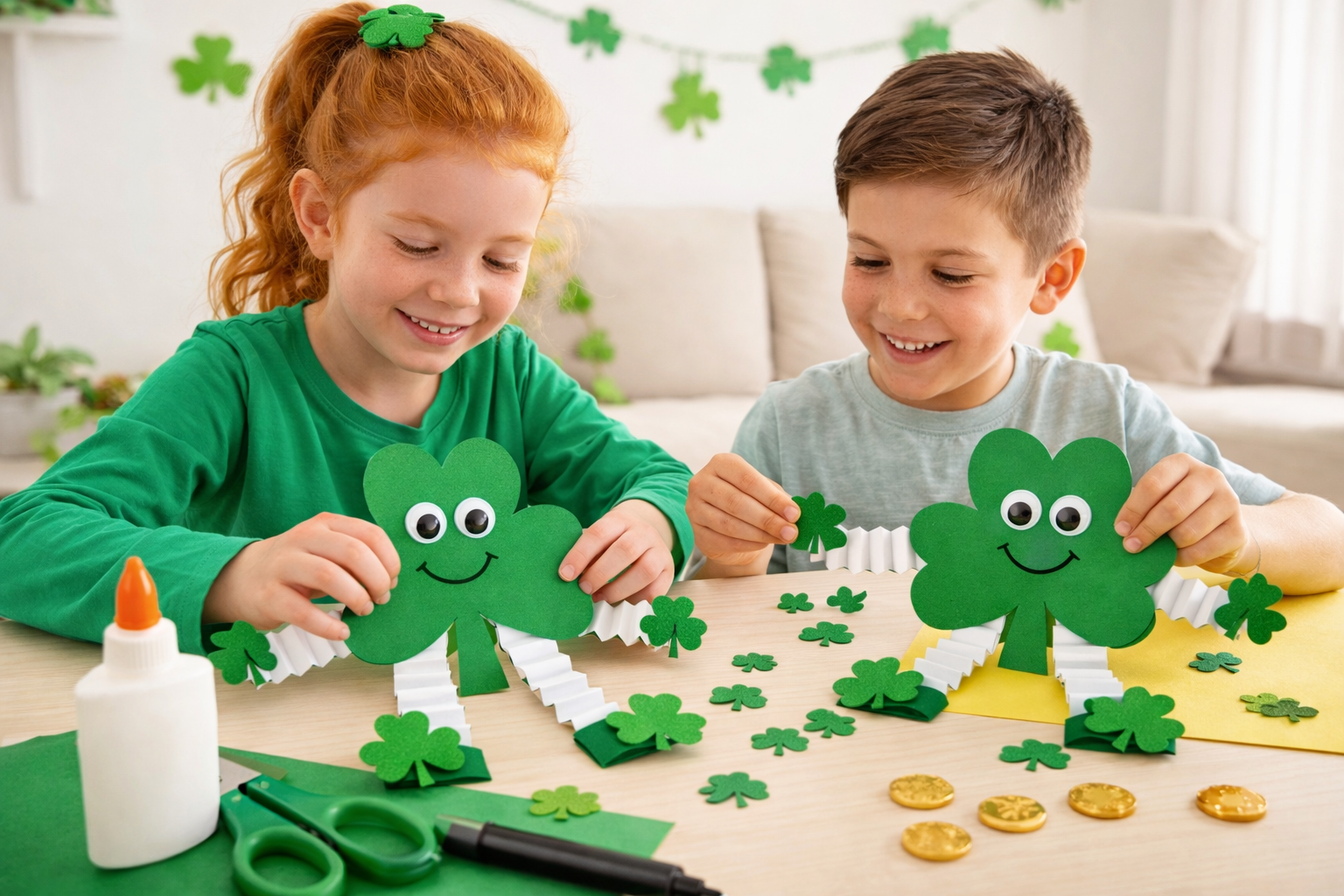 kids making the shamrock man craft