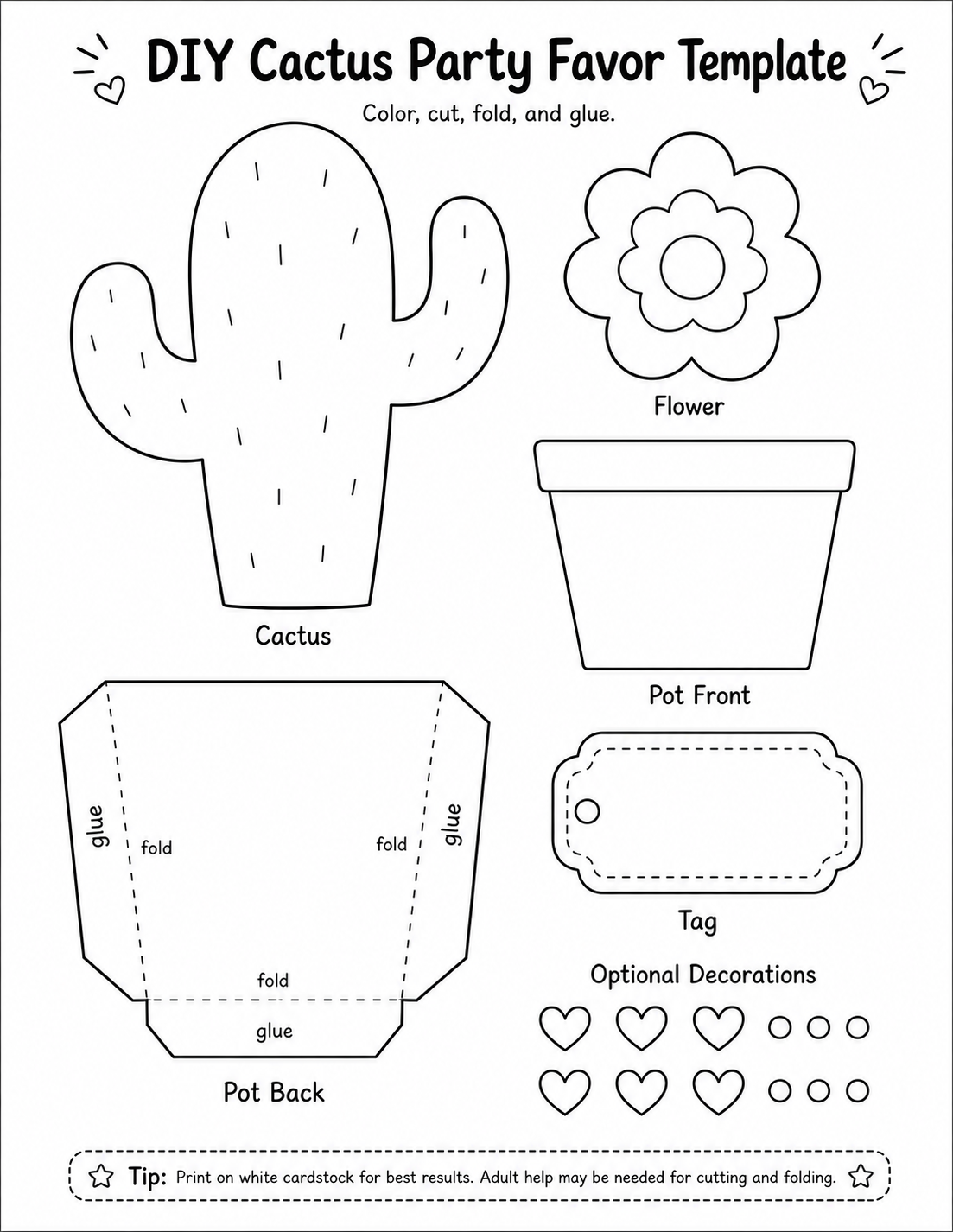 DIY cactus party favor template