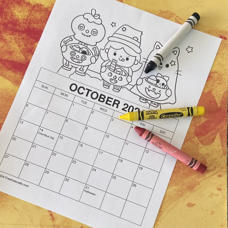 Printable October Coloring Calendar