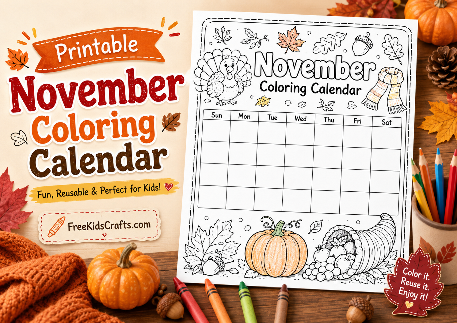 Printable November Coloring Calendar
