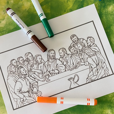 Coloring page for children depicting the Last Supper