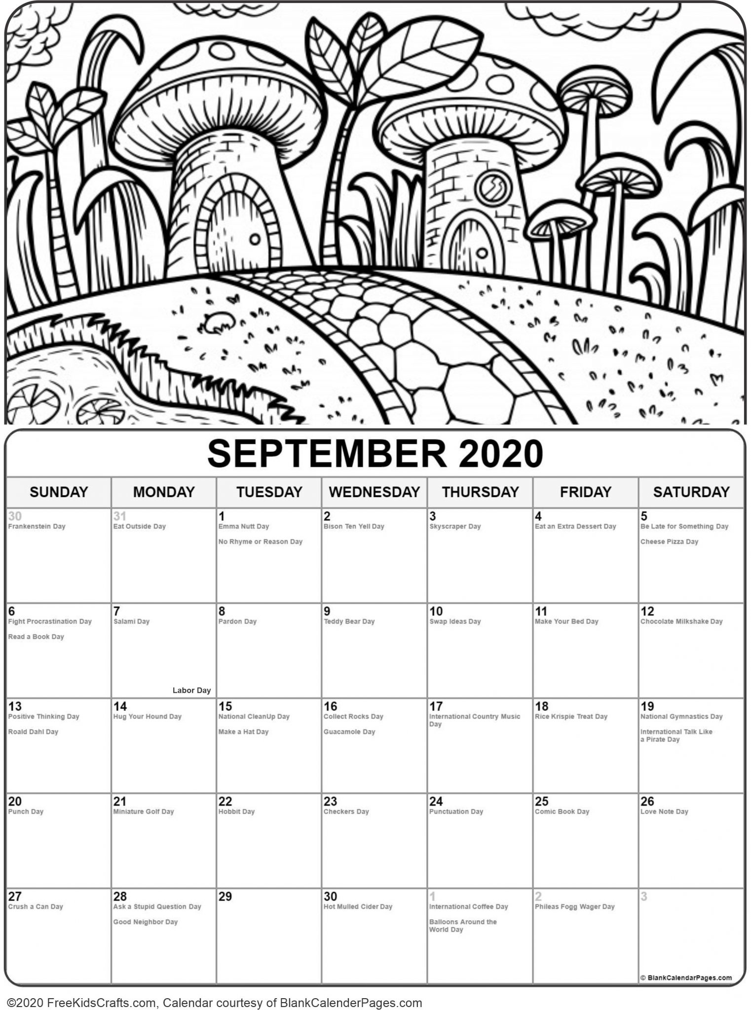 2020 Printable September Coloring Calendar