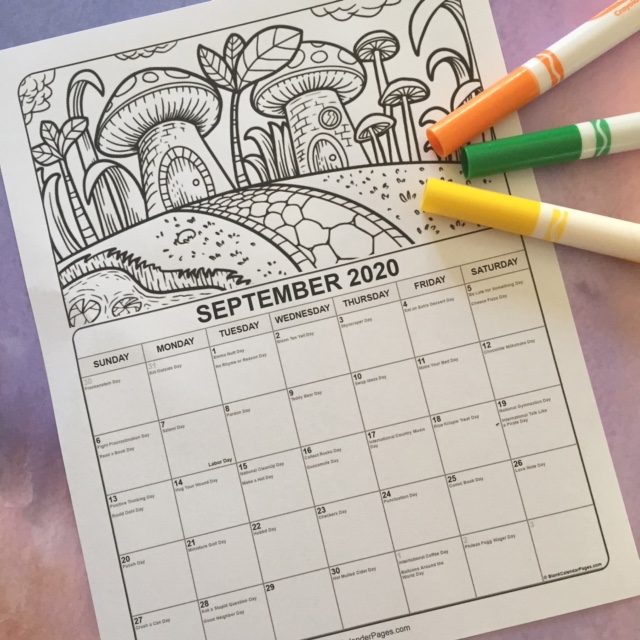 2020 Printable September Coloring Calendar