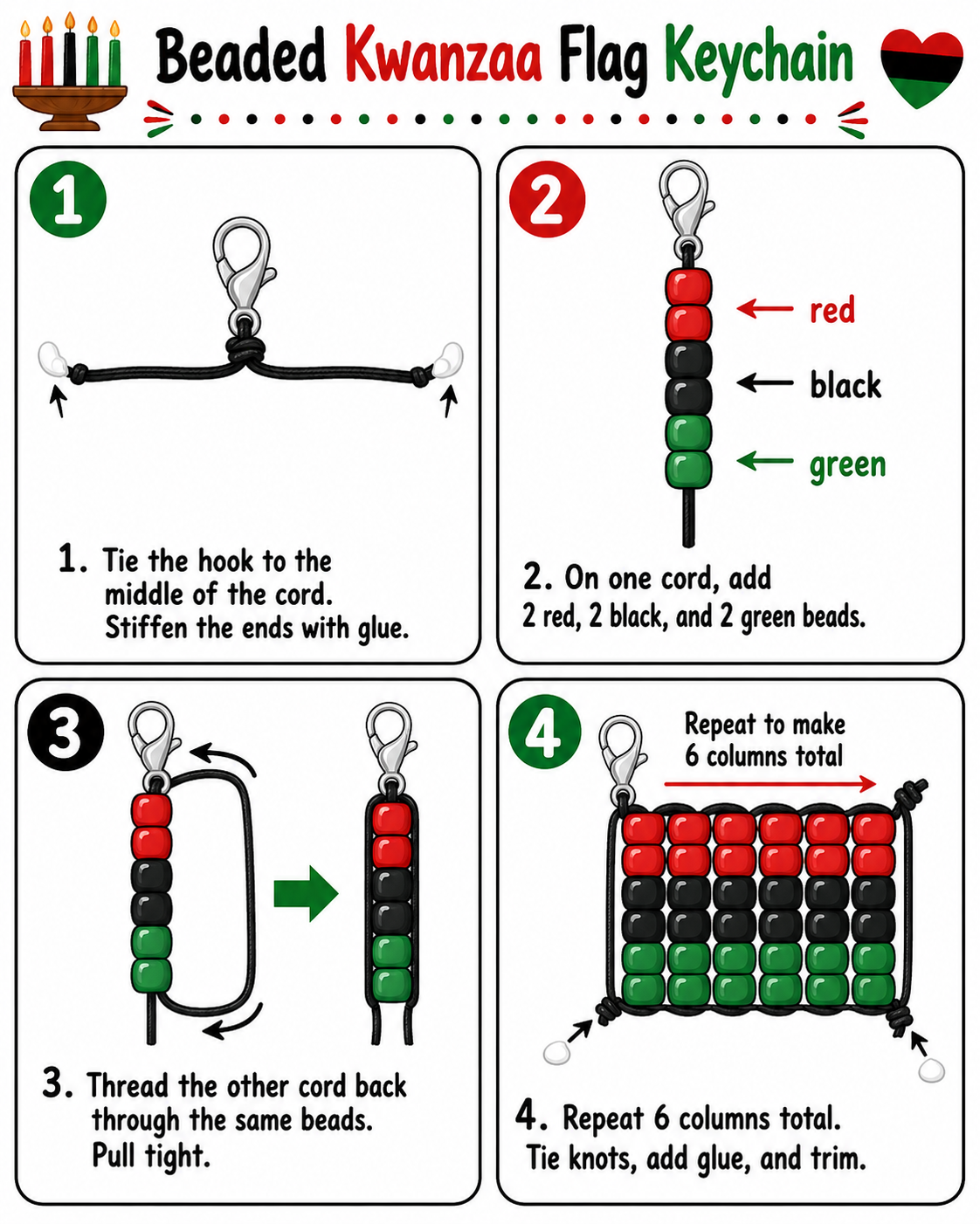 Beaded Kwanzaa flag keychain guide

