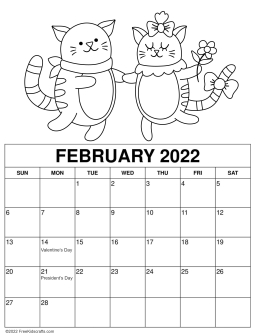 Printable February Coloring Calendar