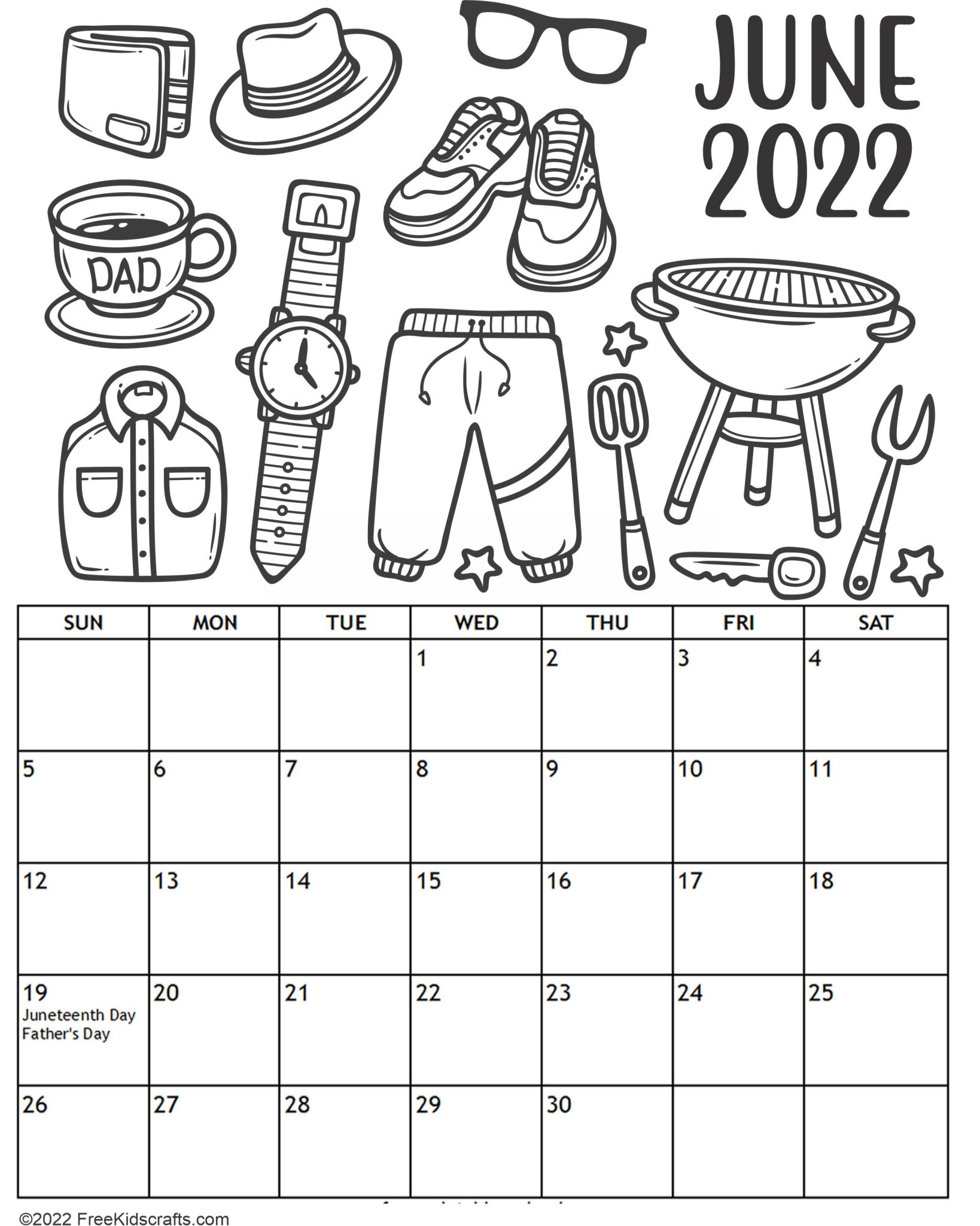 Printable June Coloring Calendar