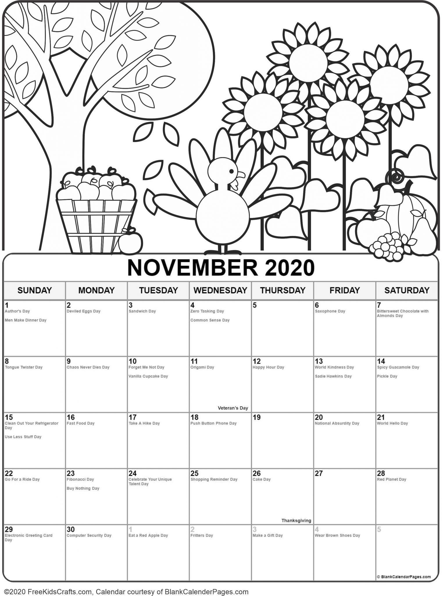 Printable November Coloring Calendar