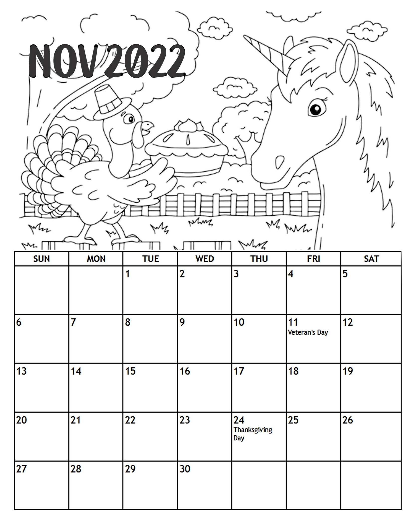 Printable November Coloring Calendar