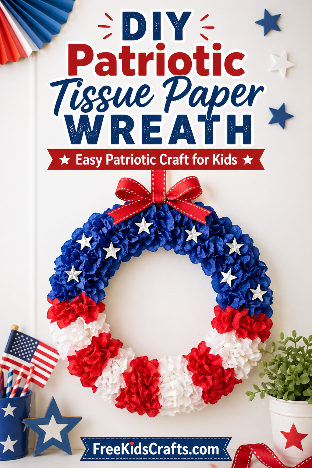 DIY Patriotic Tissue Paper Wreath