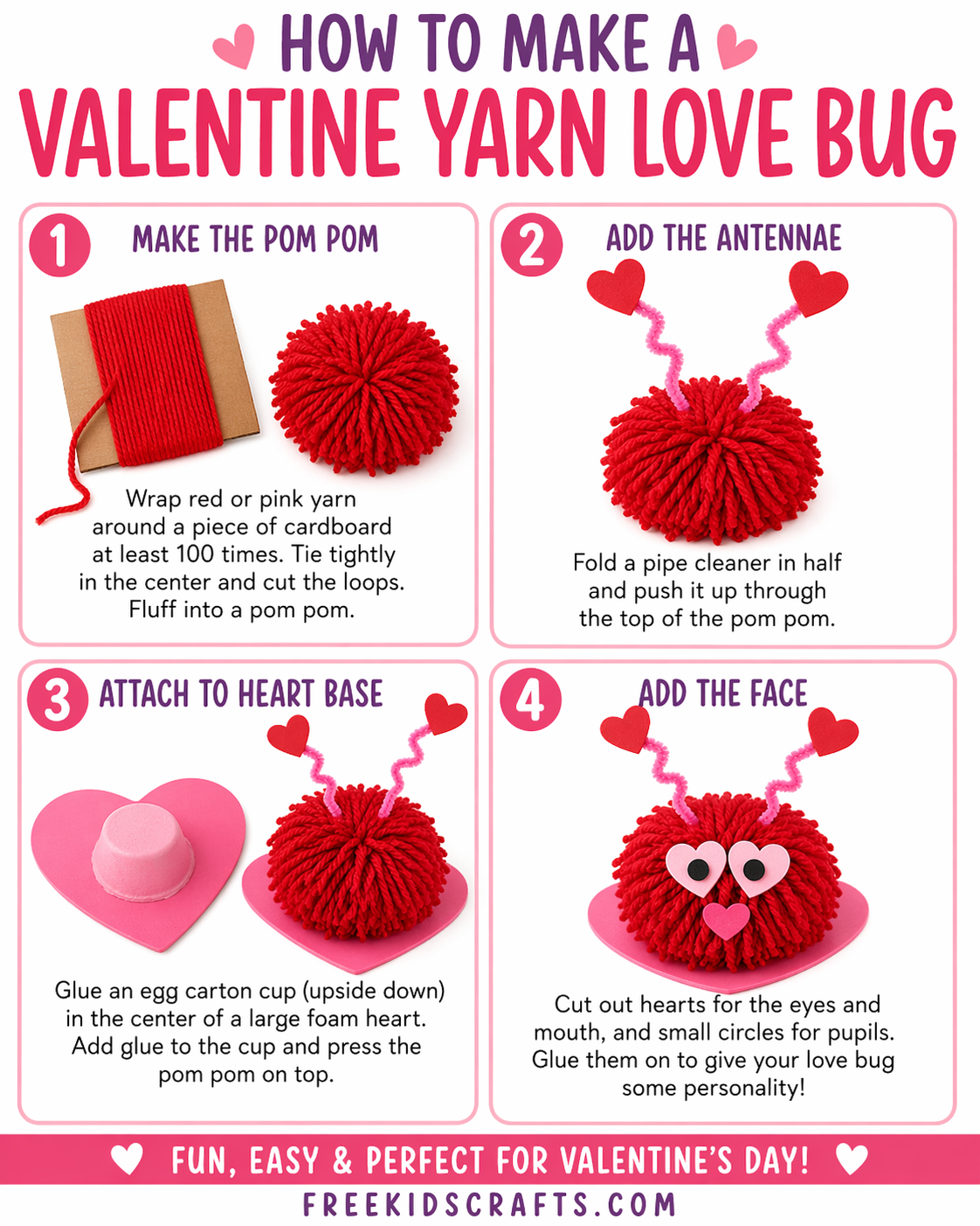 How to make a Valentine yarn love bug

