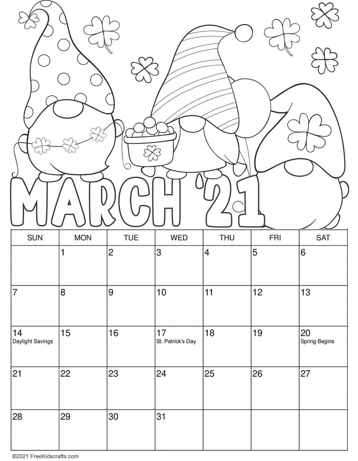 March Coloring Calendar