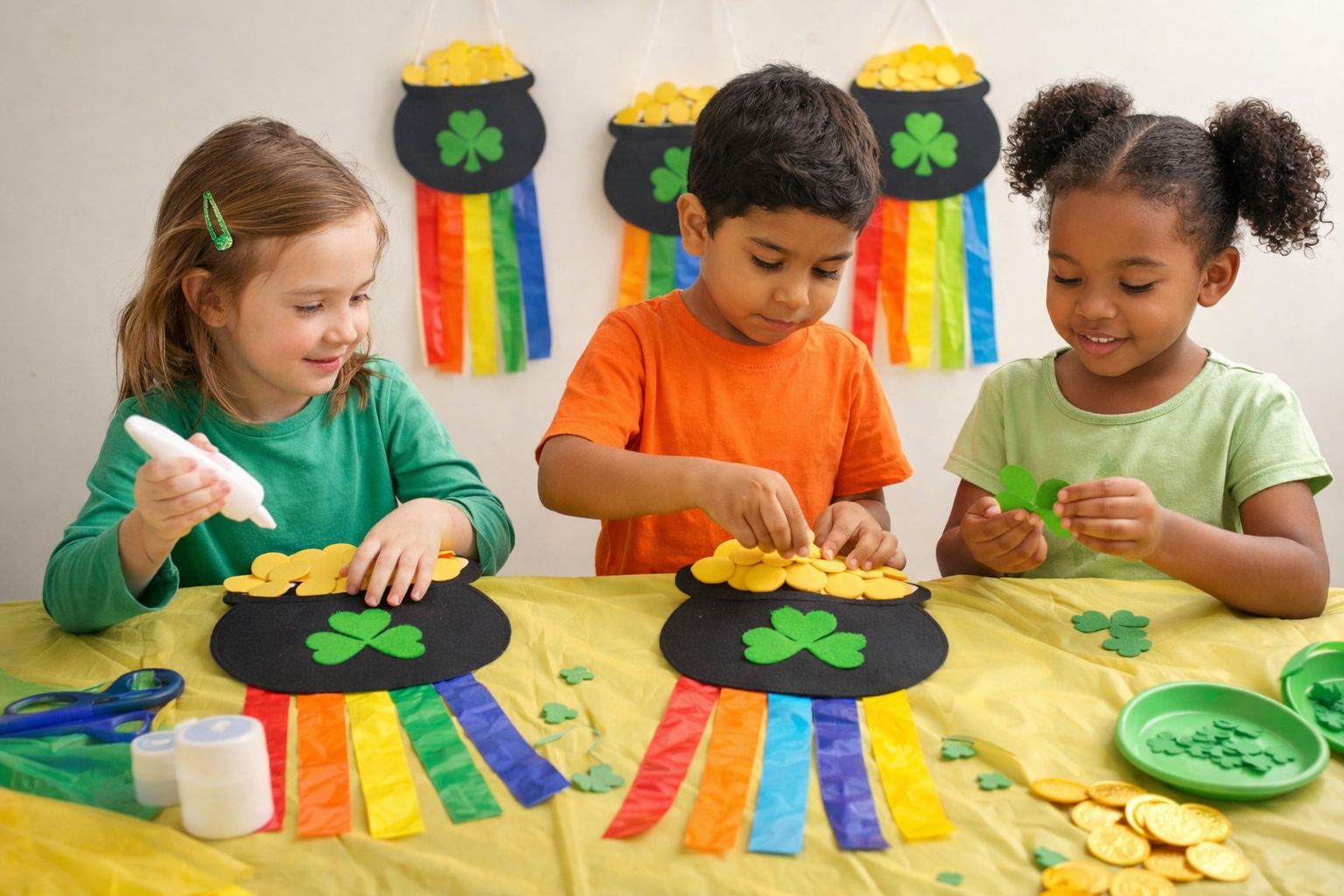 kids making the pot o gold wind sock