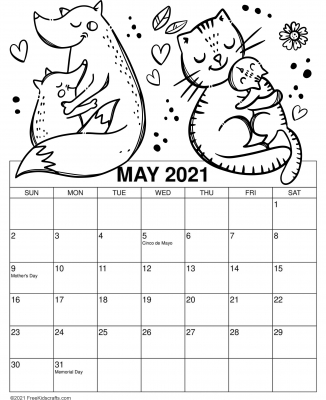 Printable May Coloring Calendar