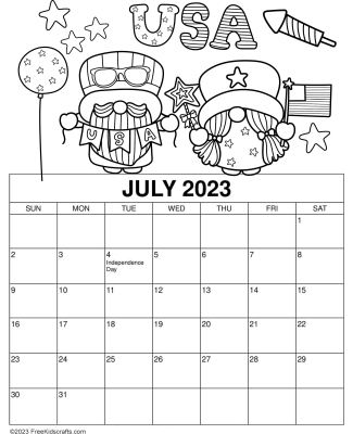 Printable July Coloring Calendar