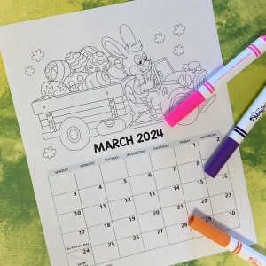 2024 March Kids coloring calendar