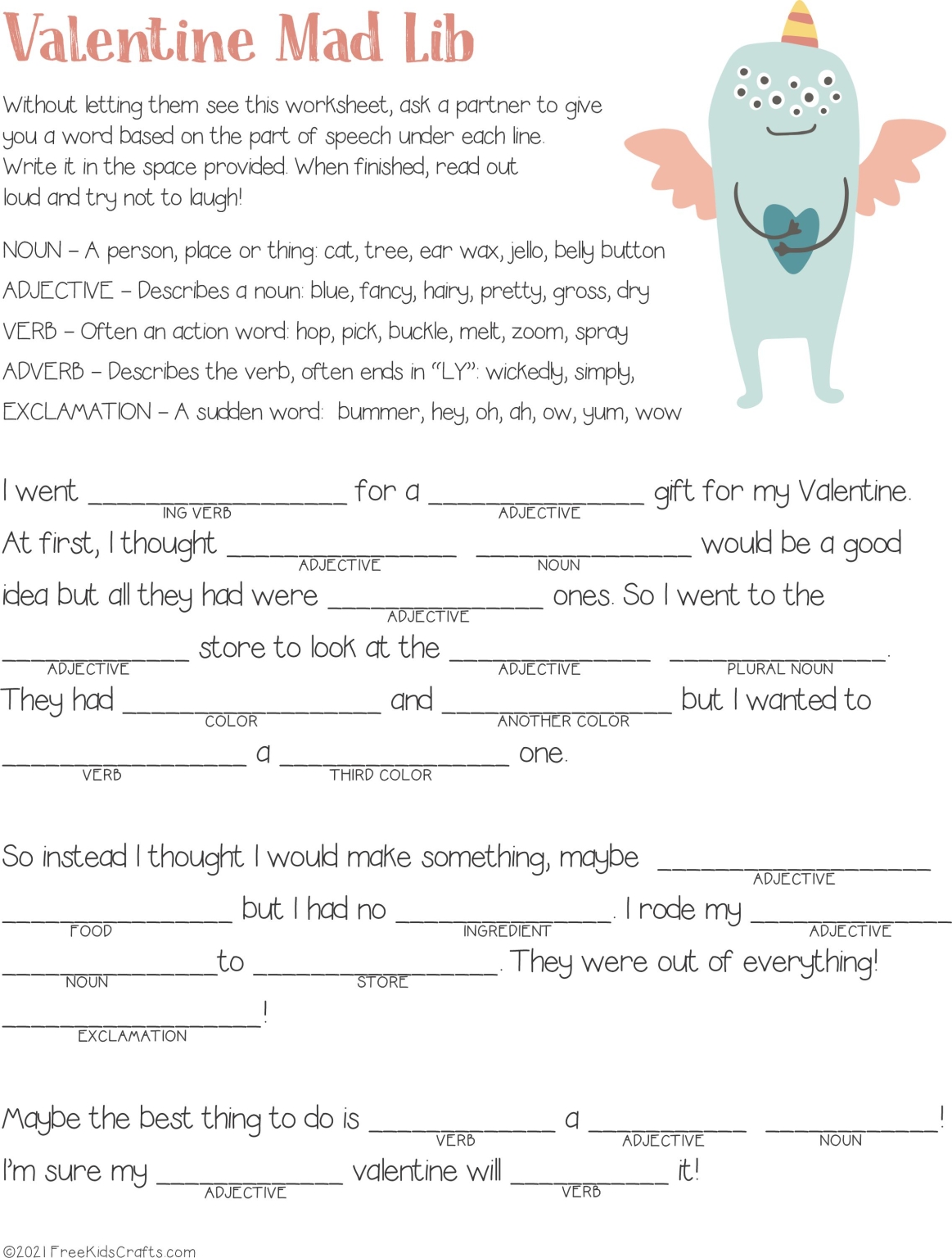 Printable Valentine Mad Lib 6878