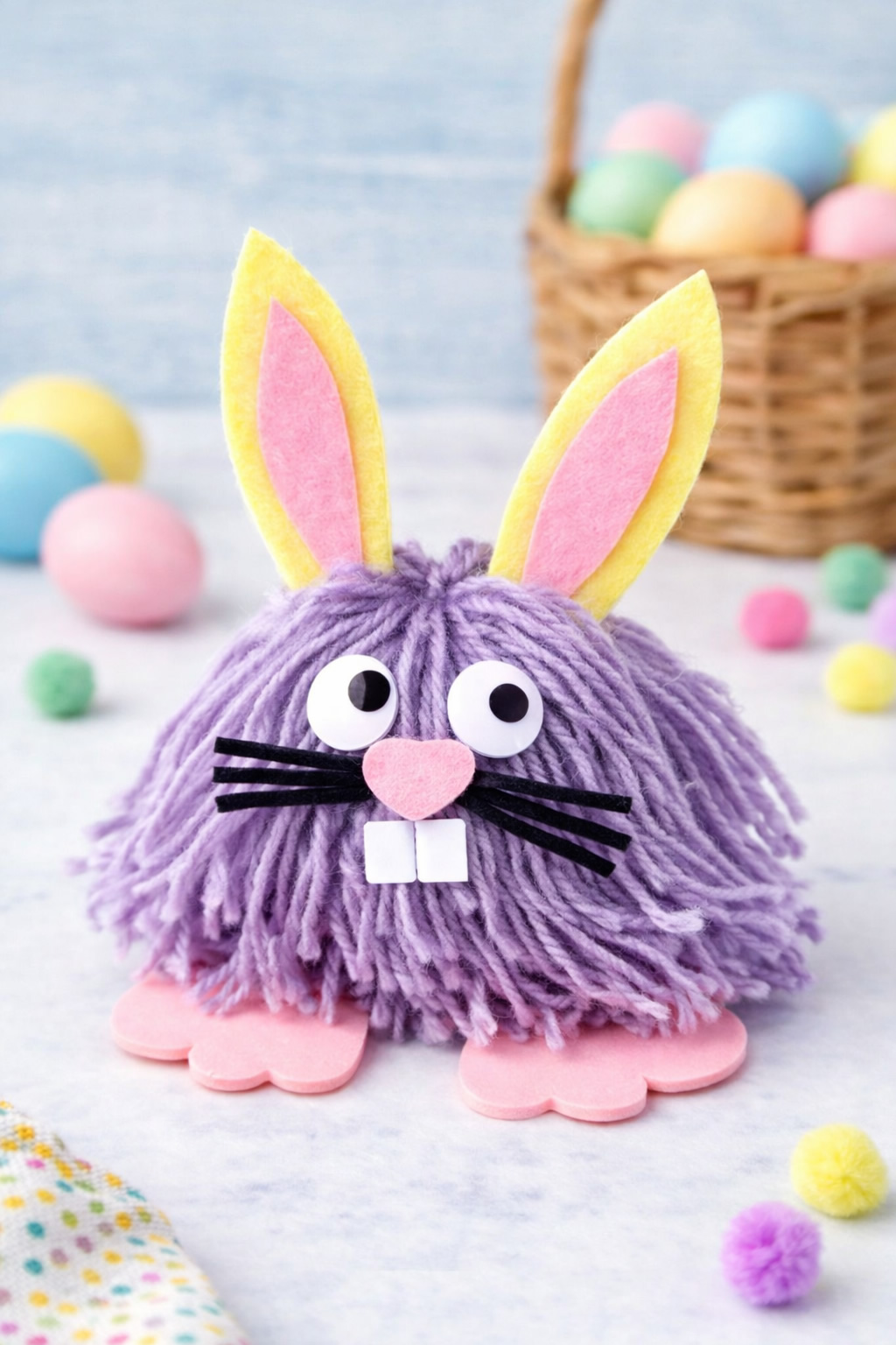 finished yarn and felt easter bunny