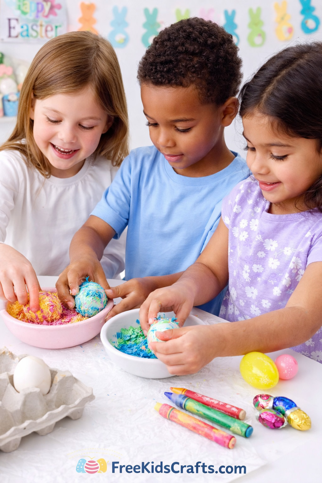 kids making tie die easter eggs