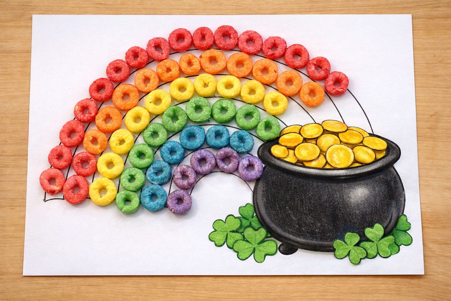 st patricks day coloring page and fruit loop craft