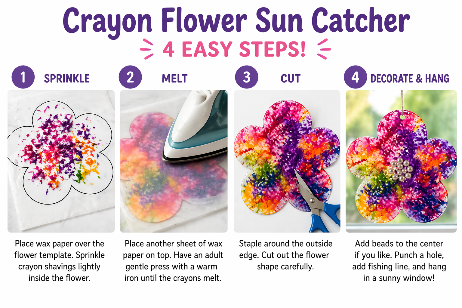 Crayon flower sun catcher tutorial