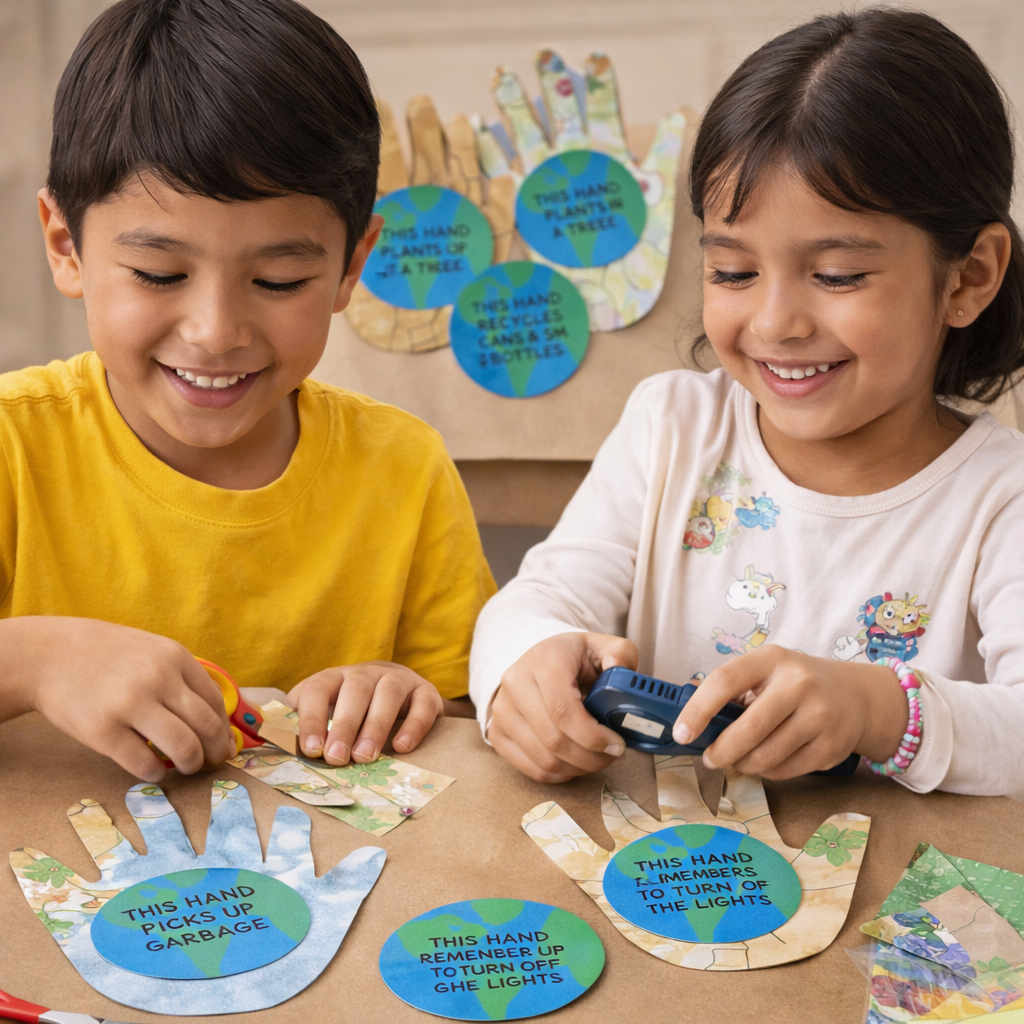 kids making earth day hand crafts