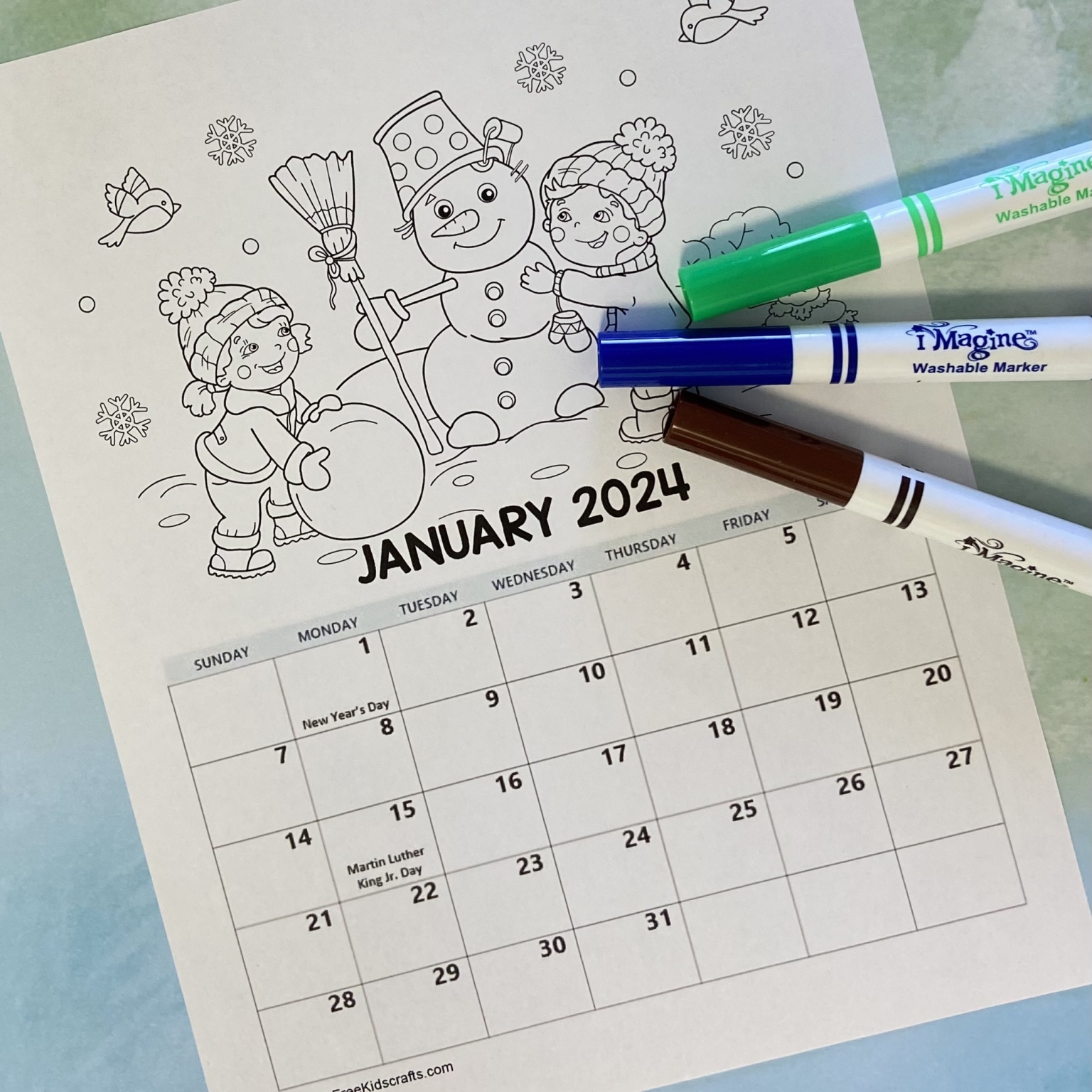 PRINTABLE JANUARY COLORING CALENDAR