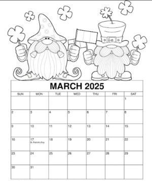 Printable March Coloring Calendar