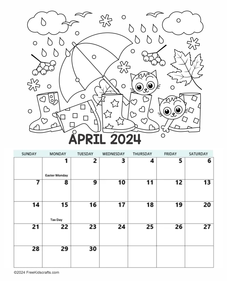 Printable April Coloring Calendar