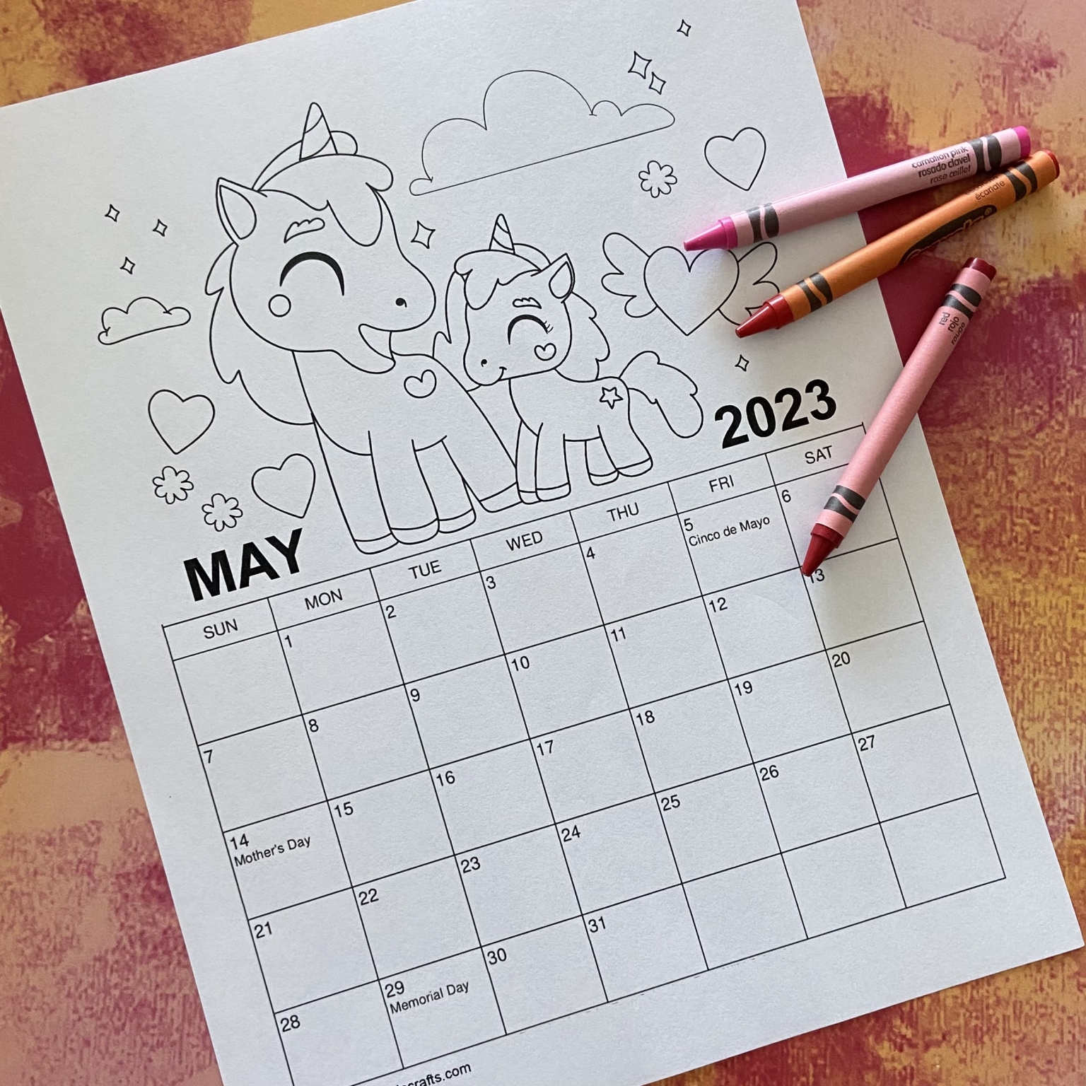 Printable May Coloring Calendar