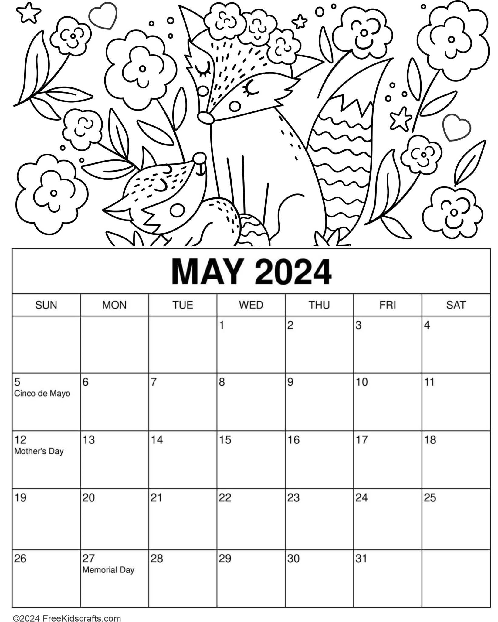 Printable May Coloring Calendar